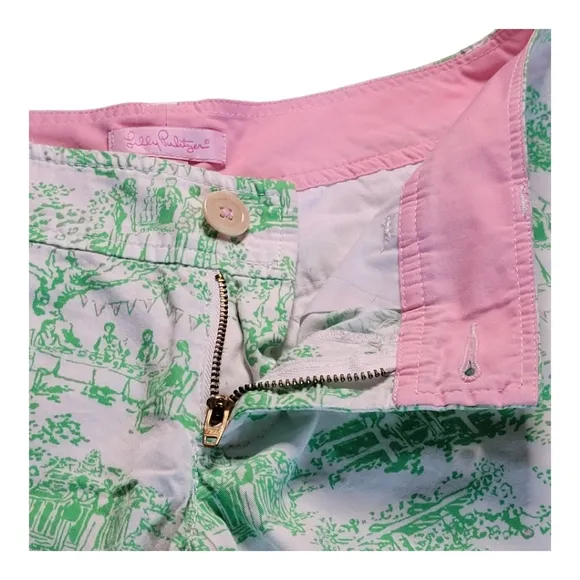 Lilly Pulitzer Callahan Shorts Spring Fever Toile Print White Green Party Print