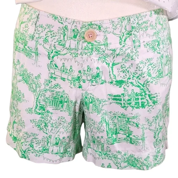 Lilly Pulitzer Callahan Shorts Spring Fever Toile Print White Green Party Print