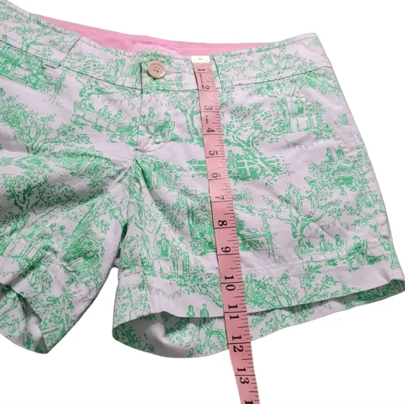 Lilly Pulitzer Callahan Shorts Spring Fever Toile Print White Green Party Print