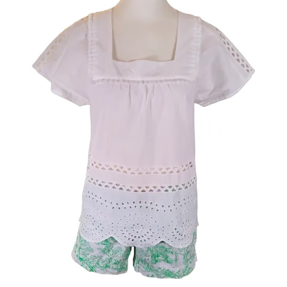 Lilly Pulitzer Callahan Shorts Spring Fever Toile Print White Green Party Print