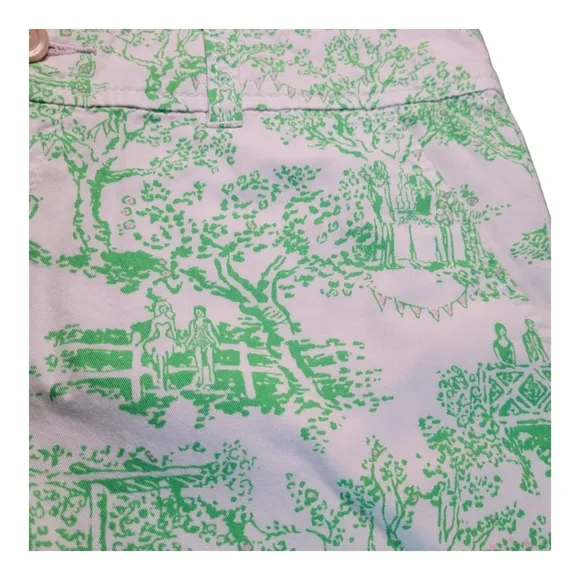 Lilly Pulitzer Callahan Shorts Spring Fever Toile Print White Green Party Print