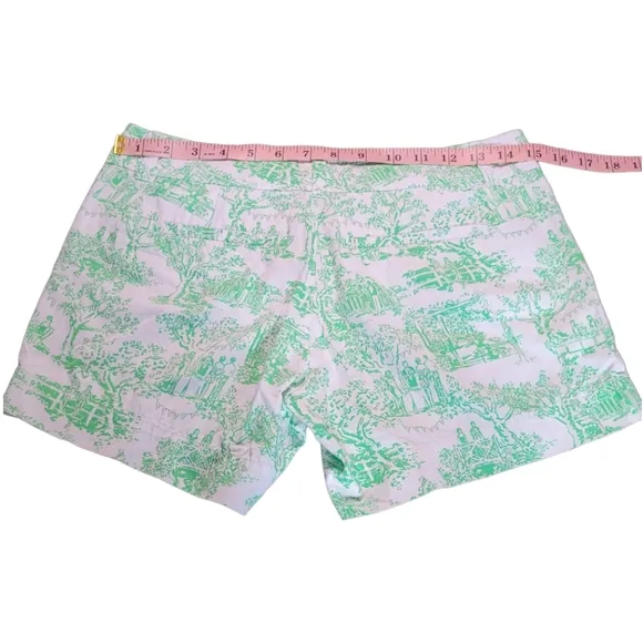 Lilly Pulitzer Callahan Shorts Spring Fever Toile Print White Green Party Print