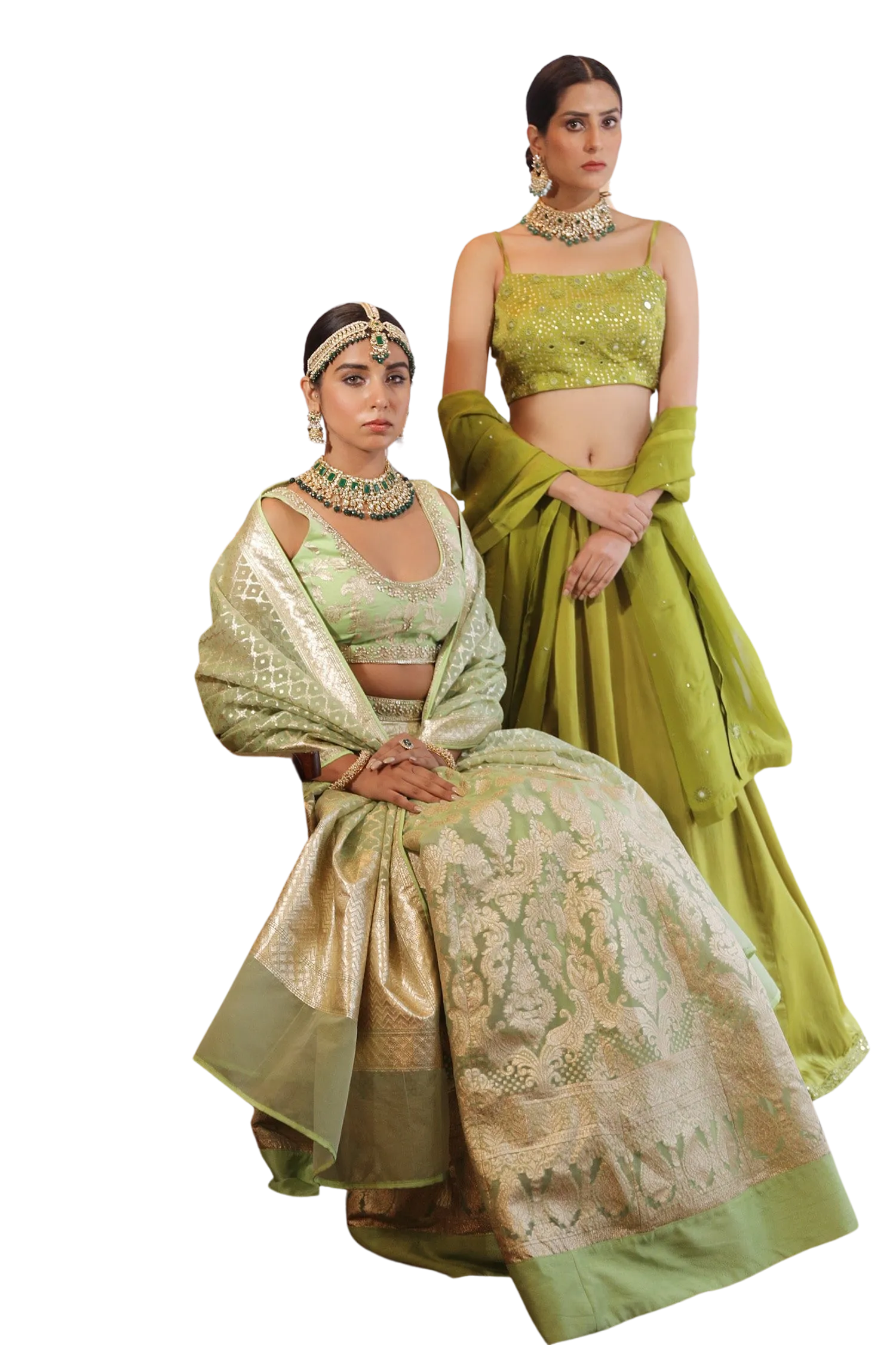 Lime Green Sleeveless Banarasi Lehenga