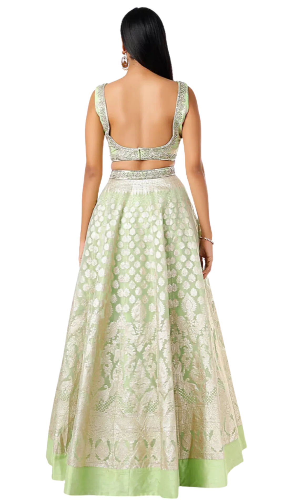 Lime Green Sleeveless Banarasi Lehenga