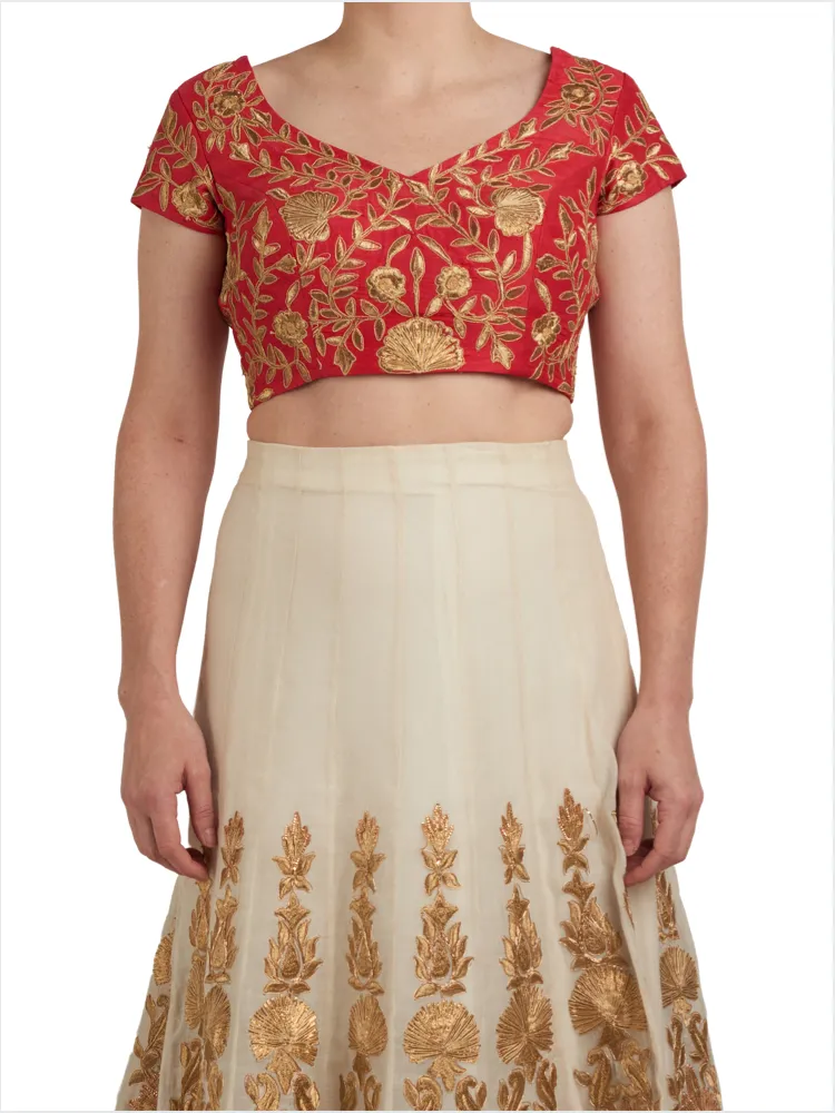 Linen with Gold Embroidered Lehenga