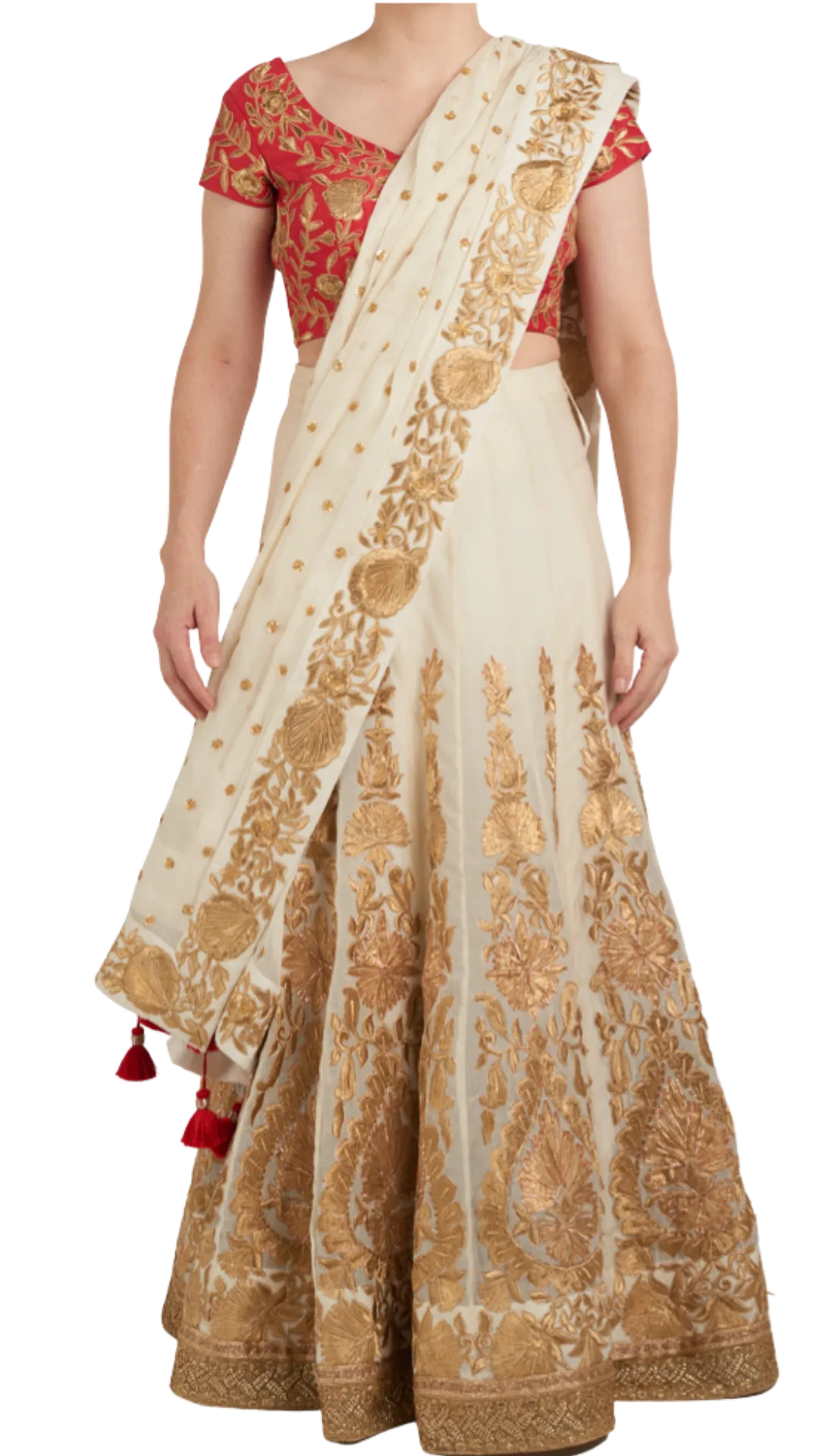 Linen with Gold Embroidered Lehenga