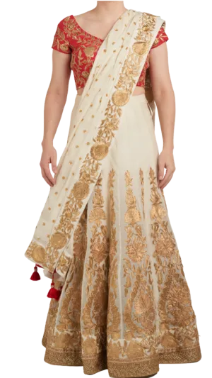 Linen with Gold Embroidered Lehenga