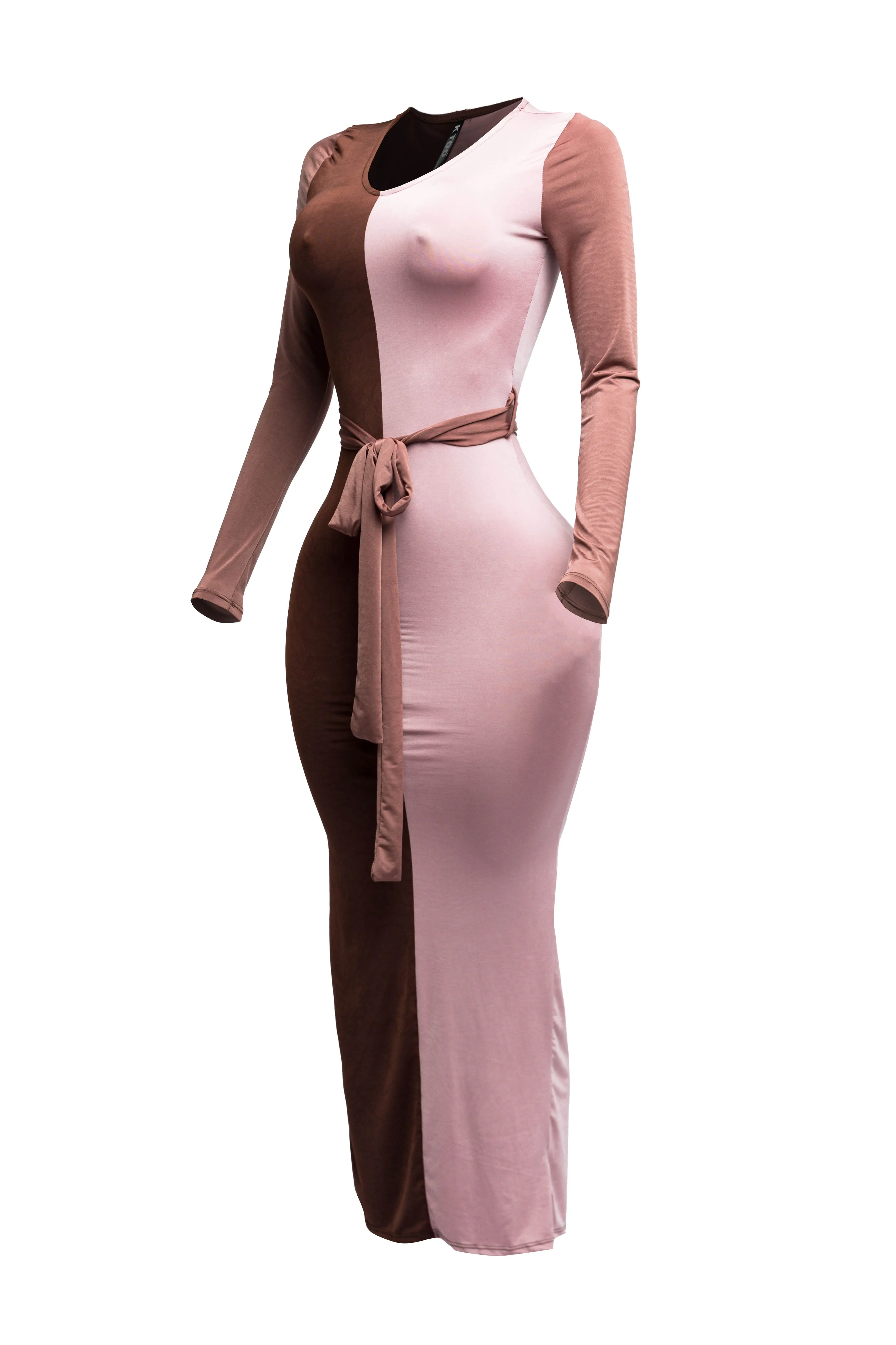 Long Sleeve Color Block Maxi Dress