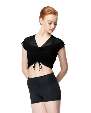 Lulli Black Floretta Mesh Cap Sleeve Top