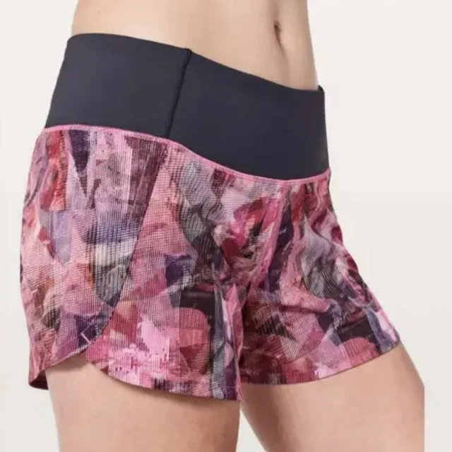 Lululemon Run Times Pink Print Shorts Size 6