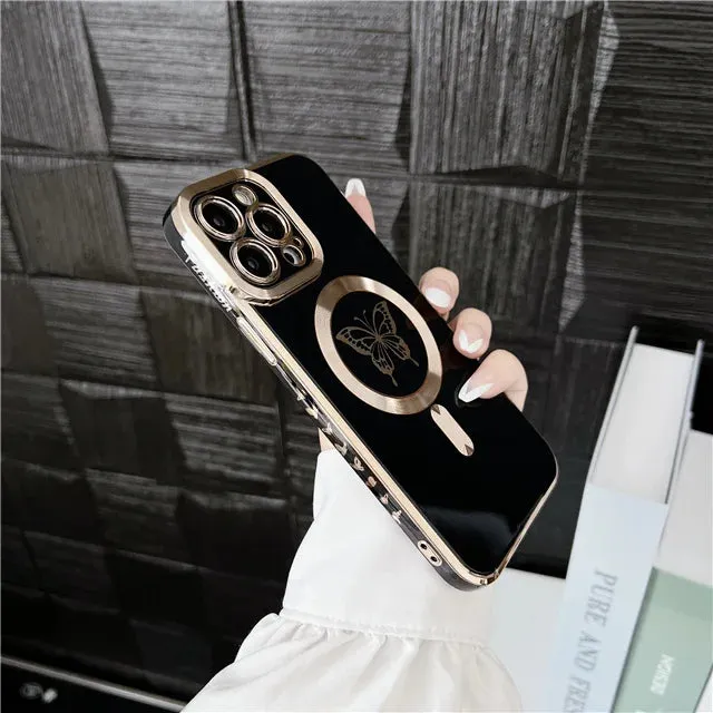 Luxury Magsafe Magnetic Square Plating Butterfly Case For iPhone