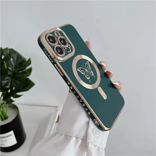 Luxury Magsafe Magnetic Square Plating Butterfly Case For iPhone