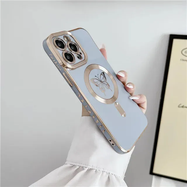 Luxury Magsafe Magnetic Square Plating Butterfly Case For iPhone