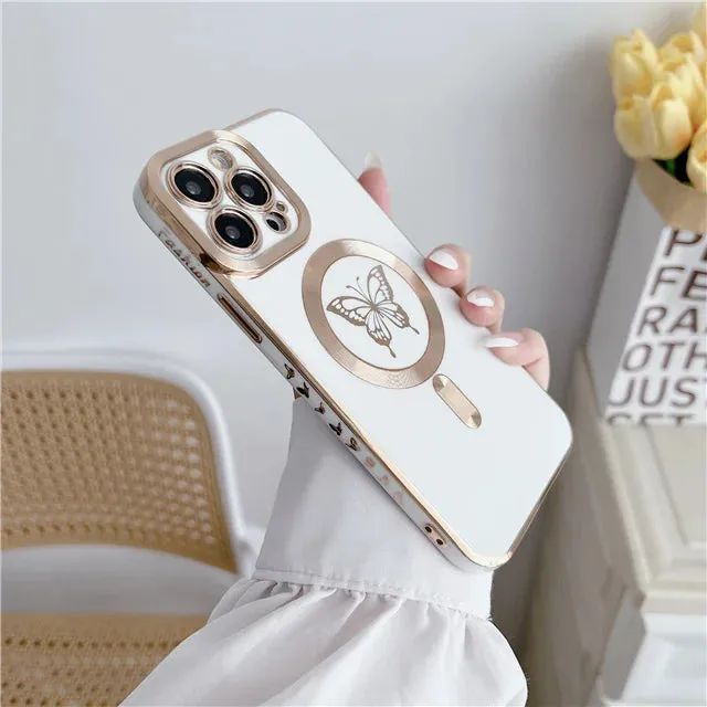 Luxury Magsafe Magnetic Square Plating Butterfly Case For iPhone