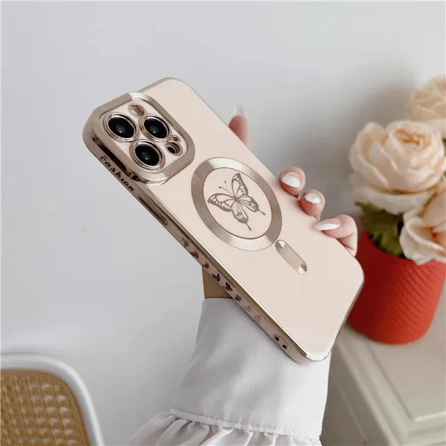 Luxury Magsafe Magnetic Square Plating Butterfly Case For iPhone