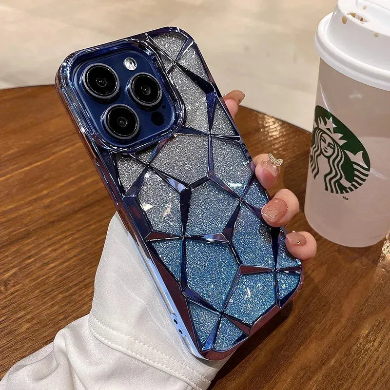 Luxury Soft TPU Shockproof Glitter Bling 3D Cube Diamond Marble Case for iPhone