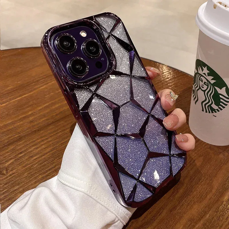 Luxury Soft TPU Shockproof Glitter Bling 3D Cube Diamond Marble Case for iPhone