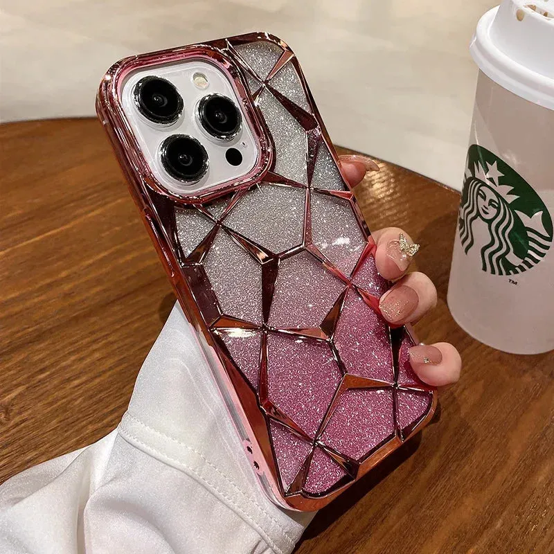 Luxury Soft TPU Shockproof Glitter Bling 3D Cube Diamond Marble Case for iPhone