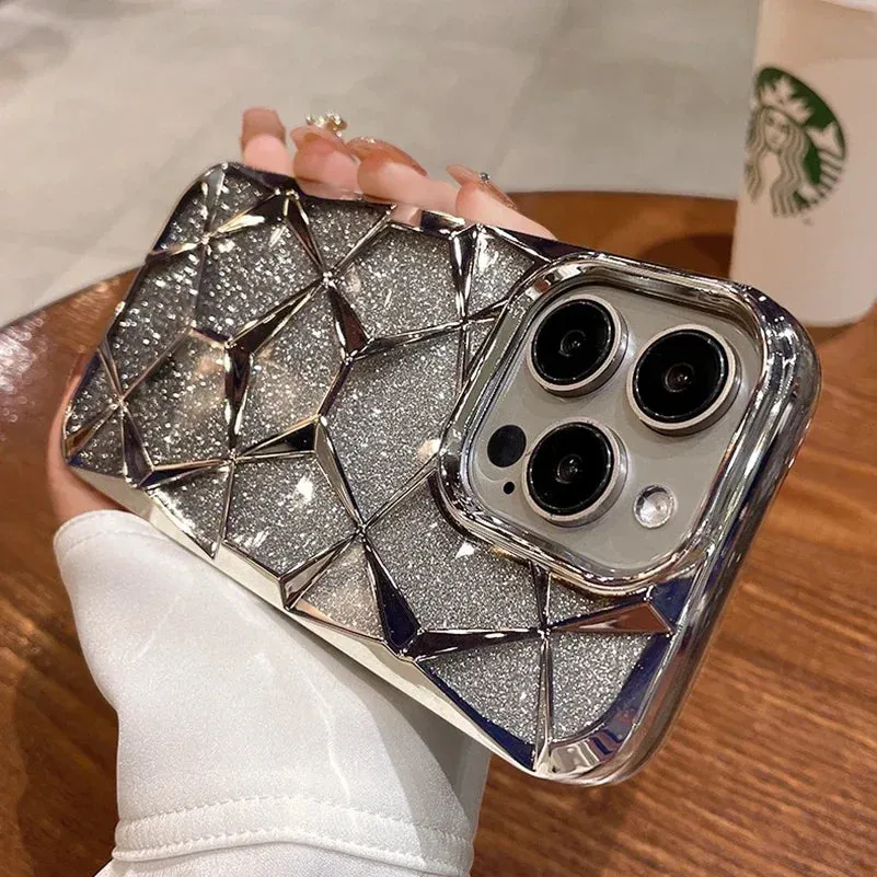 Luxury Soft TPU Shockproof Glitter Bling 3D Cube Diamond Marble Case for iPhone