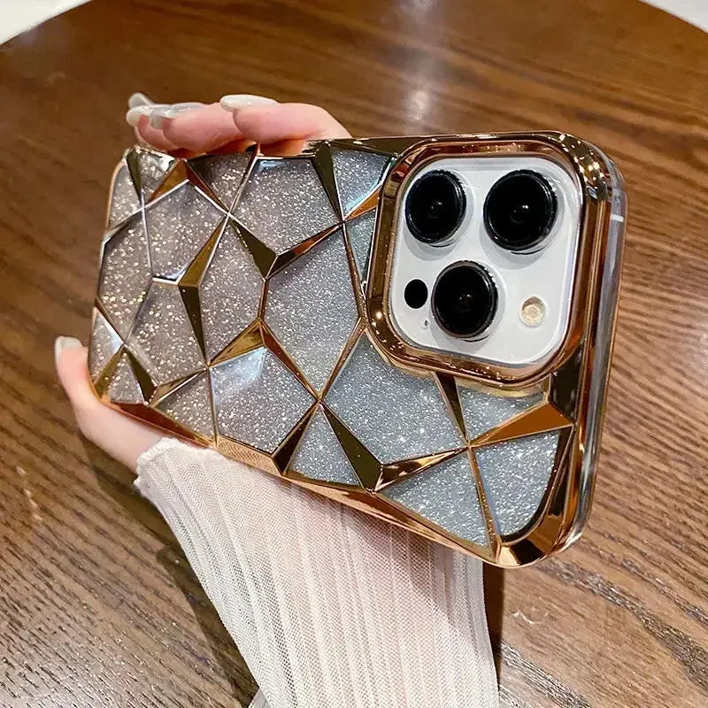 Luxury Soft TPU Shockproof Glitter Bling 3D Cube Diamond Marble Case for iPhone