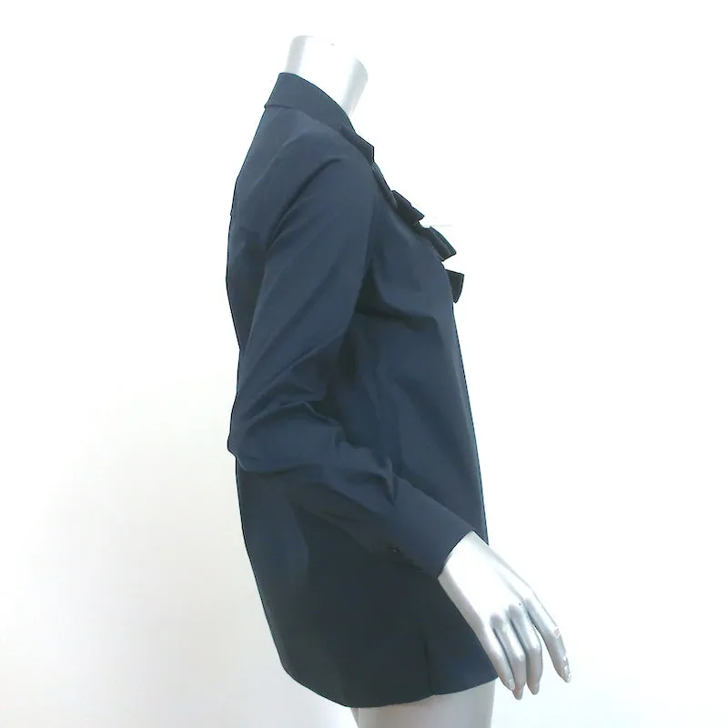 Machka Bow-Embellished Button Down Shirt Navy Poplin Size 36 Long Sleeve Top