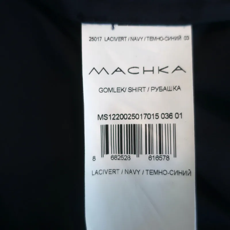 Machka Bow-Embellished Button Down Shirt Navy Poplin Size 36 Long Sleeve Top