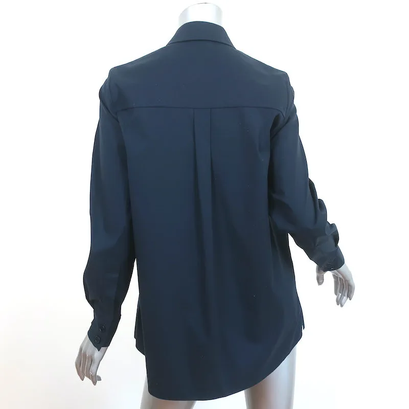 Machka Bow-Embellished Button Down Shirt Navy Poplin Size 36 Long Sleeve Top