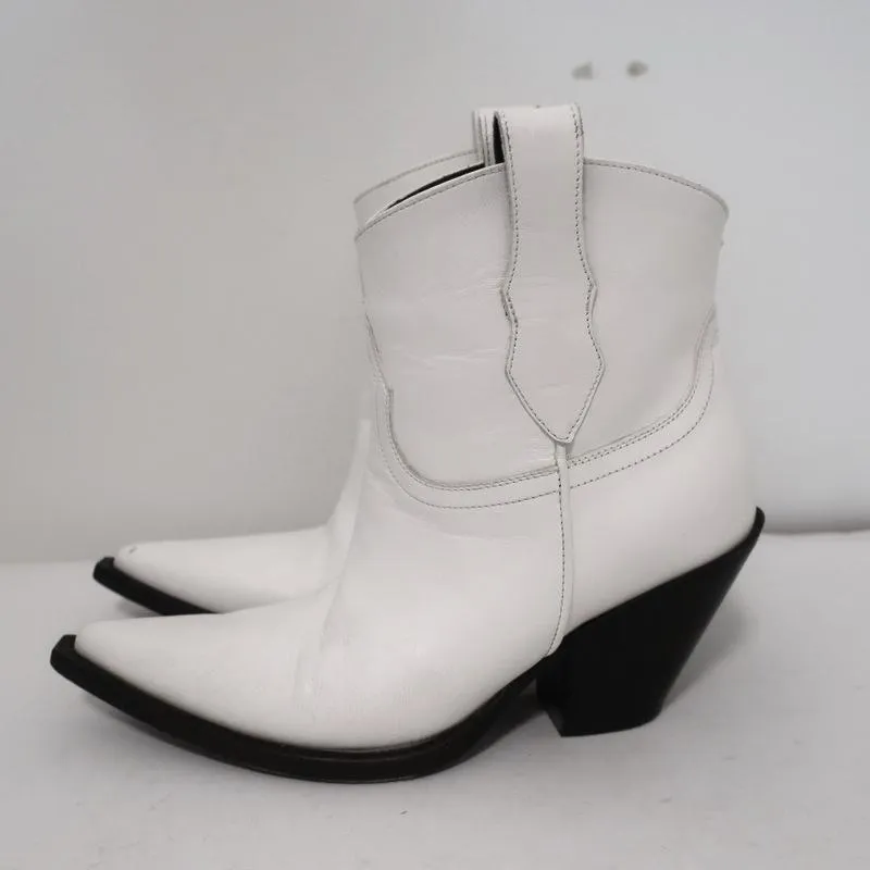 Maison Margiela Mexas Western Ankle Boots White Leather Size 36 Cowboy Booties