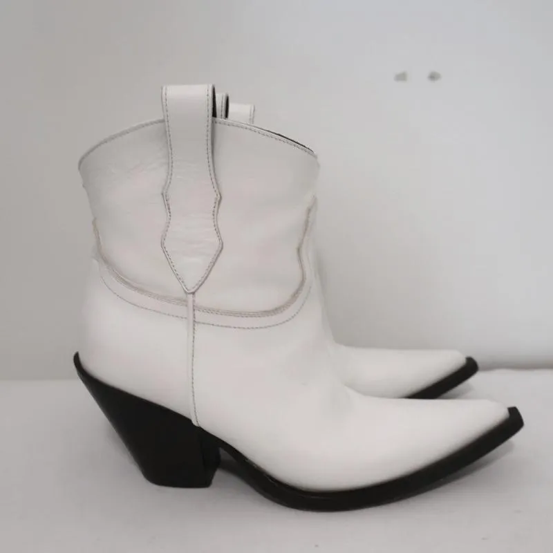 Maison Margiela Mexas Western Ankle Boots White Leather Size 36 Cowboy Booties