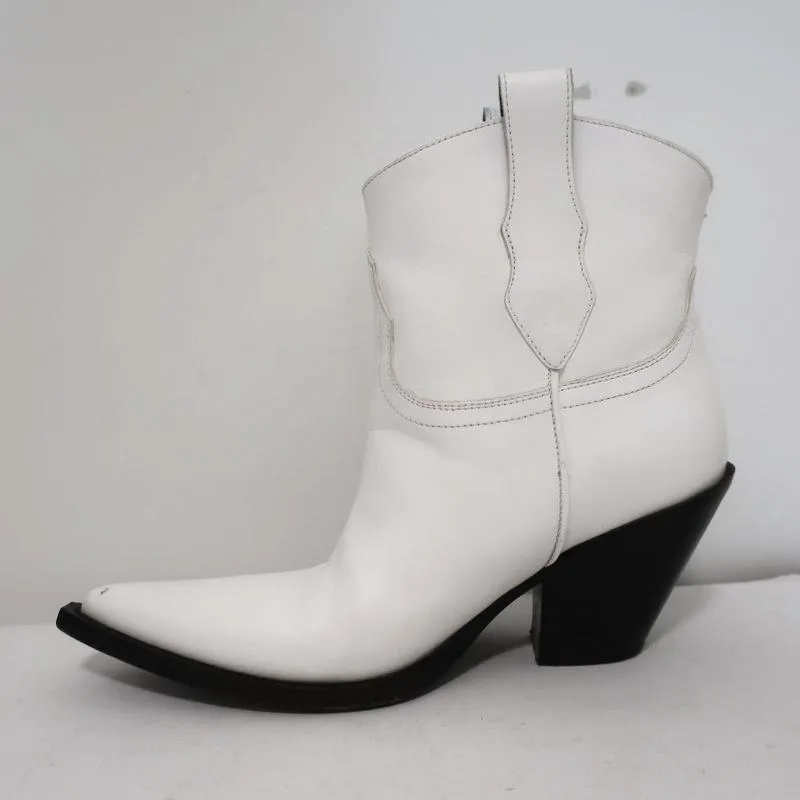 Maison Margiela Mexas Western Ankle Boots White Leather Size 36 Cowboy Booties