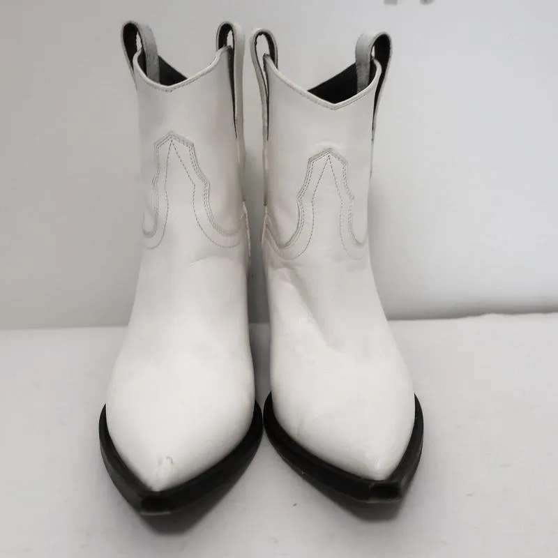 Maison Margiela Mexas Western Ankle Boots White Leather Size 36 Cowboy Booties