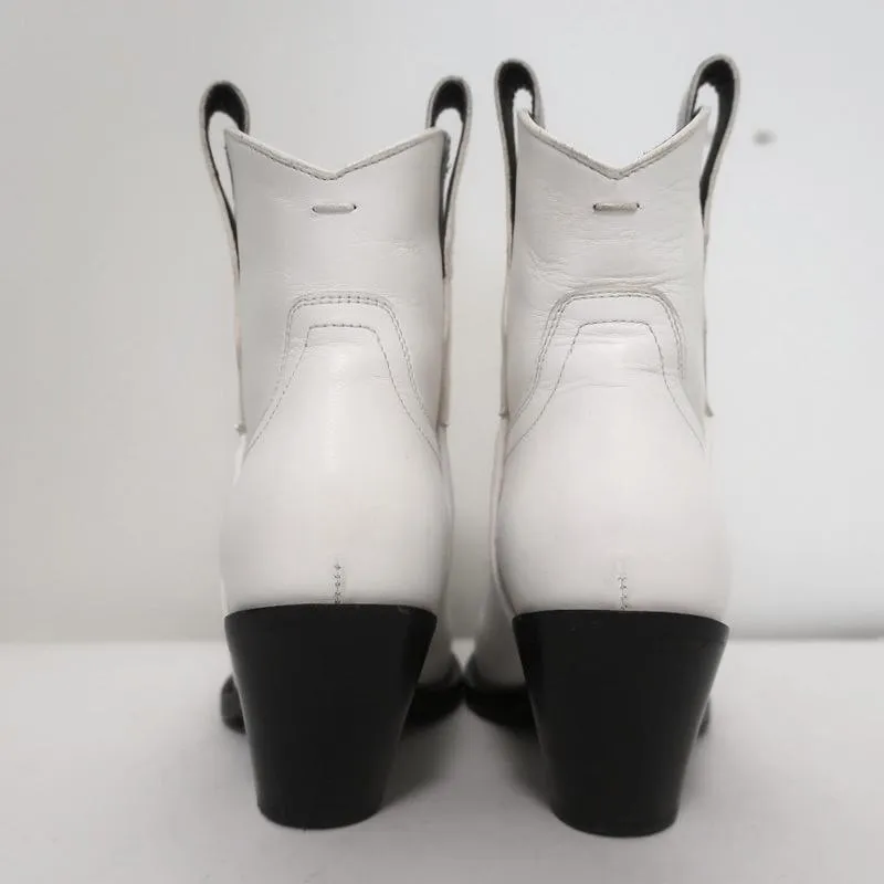 Maison Margiela Mexas Western Ankle Boots White Leather Size 36 Cowboy Booties
