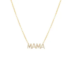 MAMA Pavé Block Nameplate Chain Necklace
