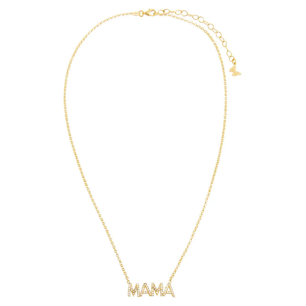 MAMA Pavé Block Nameplate Chain Necklace