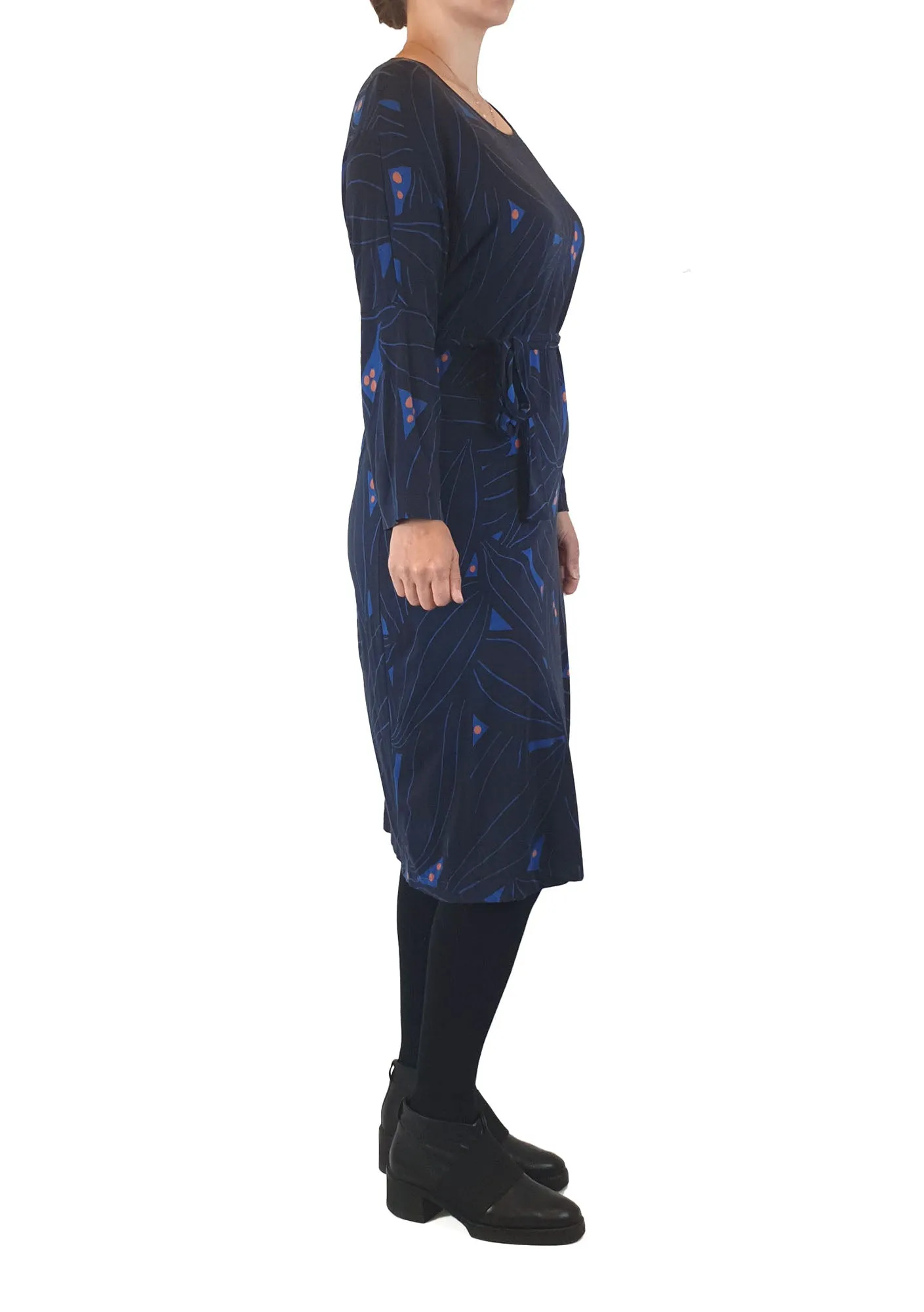 Marimekko navy long sleeve dress with pretty blue and orange print size XS (best fits 8)