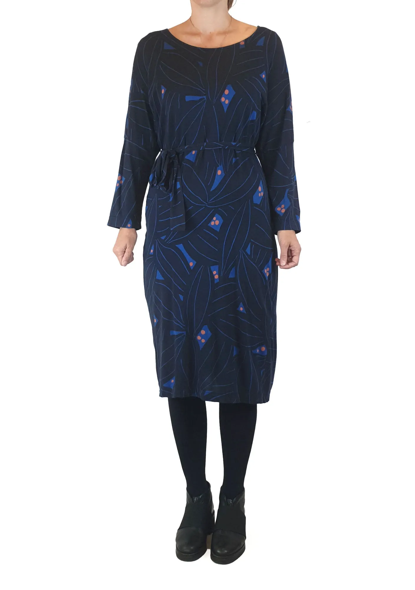 Marimekko navy long sleeve dress with pretty blue and orange print size XS (best fits 8)
