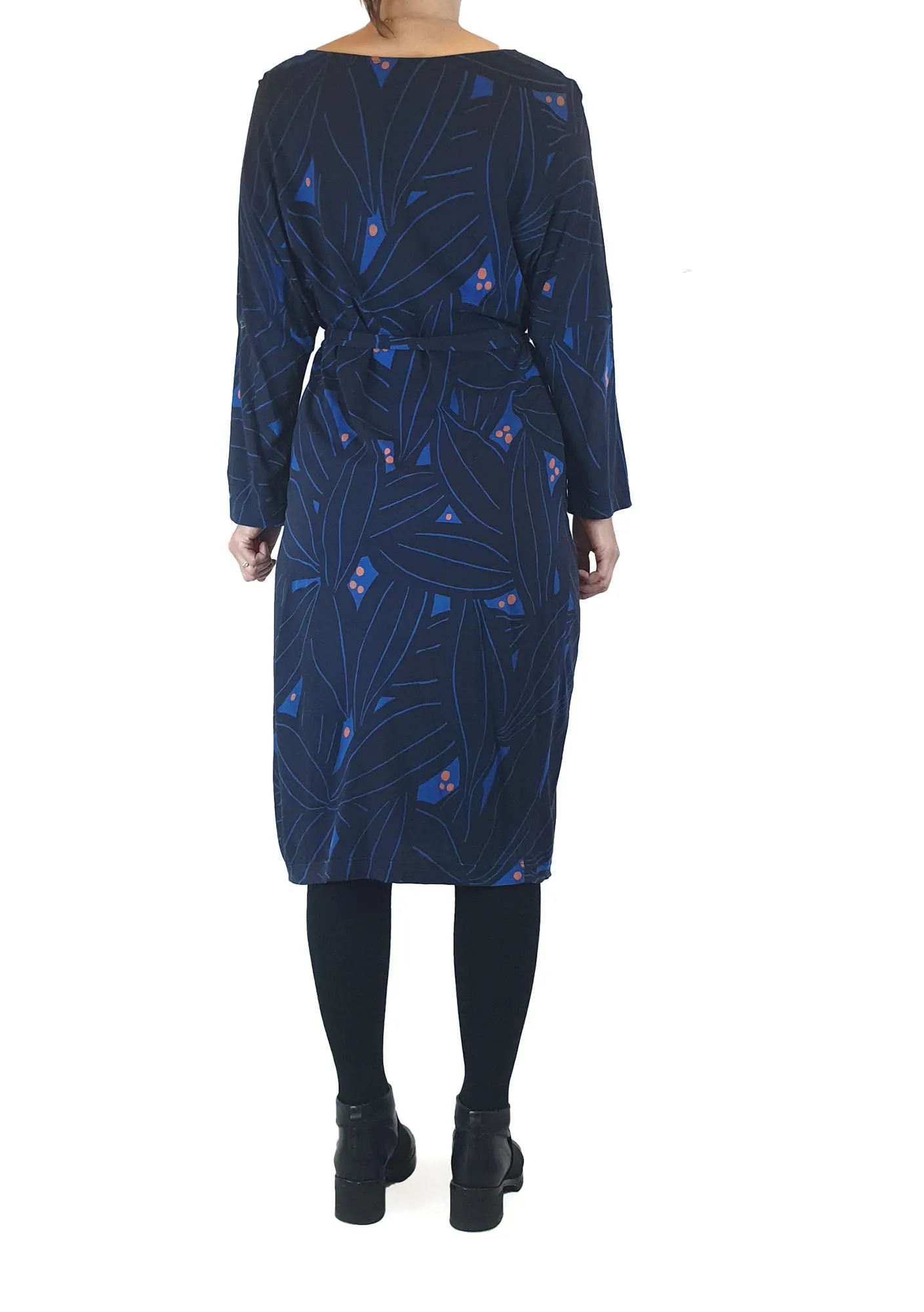 Marimekko navy long sleeve dress with pretty blue and orange print size XS (best fits 8)