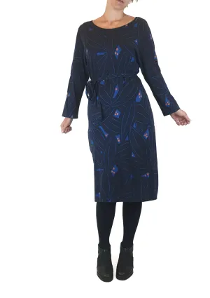 Marimekko navy long sleeve dress with pretty blue and orange print size XS (best fits 8)
