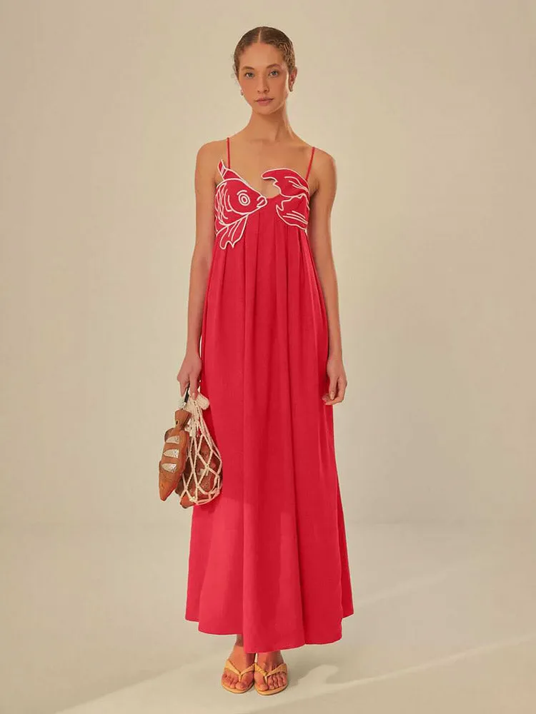 Maxi Belle™ | Women's Fish Print Maxi Dress | Lightweight Fabric, Sleeveless Design & Flowing Silhouette