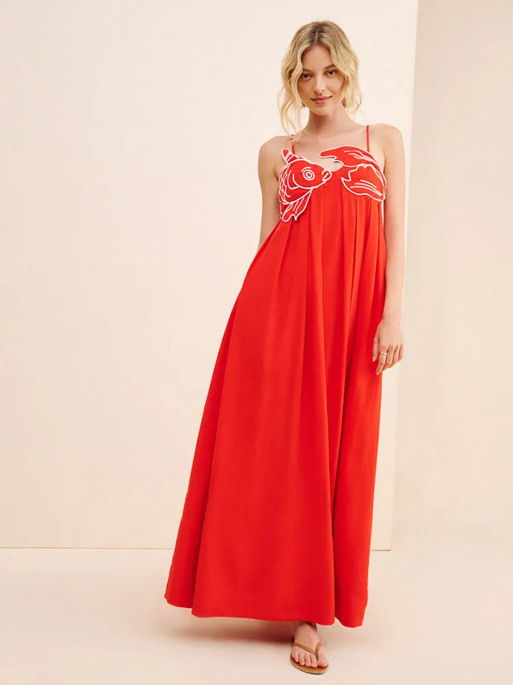 Maxi Belle™ | Women's Fish Print Maxi Dress | Lightweight Fabric, Sleeveless Design & Flowing Silhouette
