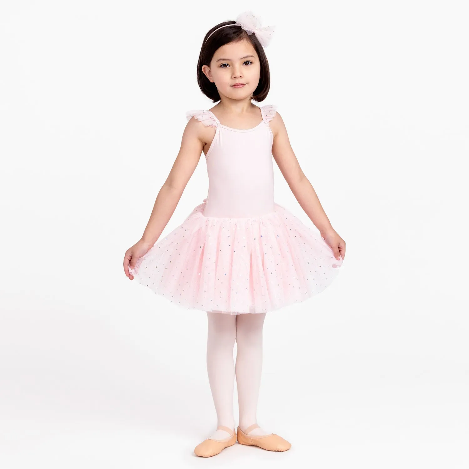 Melania: Sequin Tutu Dress with Bows in Ballet Pink