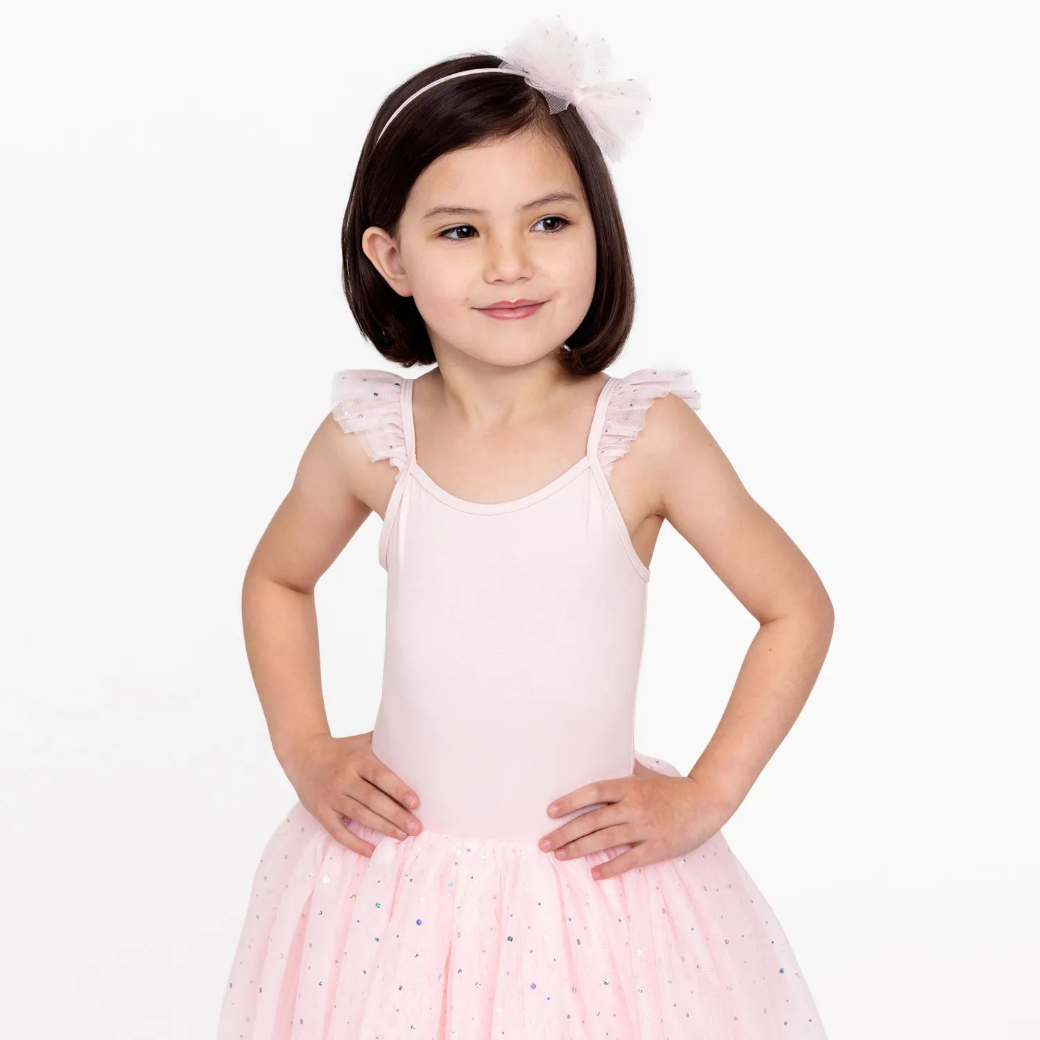 Melania: Sequin Tutu Dress with Bows in Ballet Pink