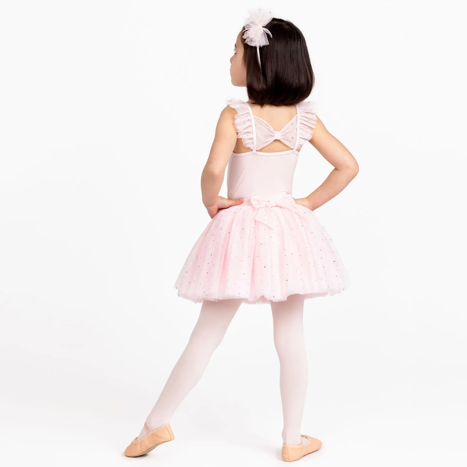 Melania: Sequin Tutu Dress with Bows in Ballet Pink