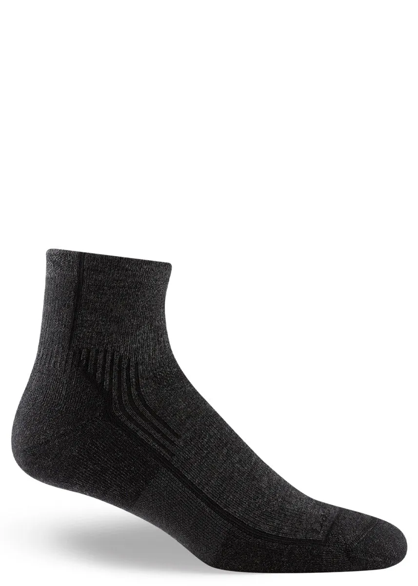 Men's Black Low-Rise Cushioned Wool Hiking Socks