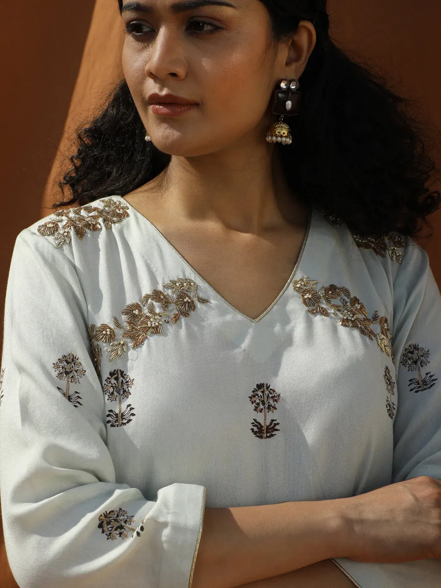 Mesme- Light Mint Green Block Printed Tunic Dress Set