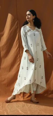 Mesme- Light Mint Green Block Printed Tunic Dress Set