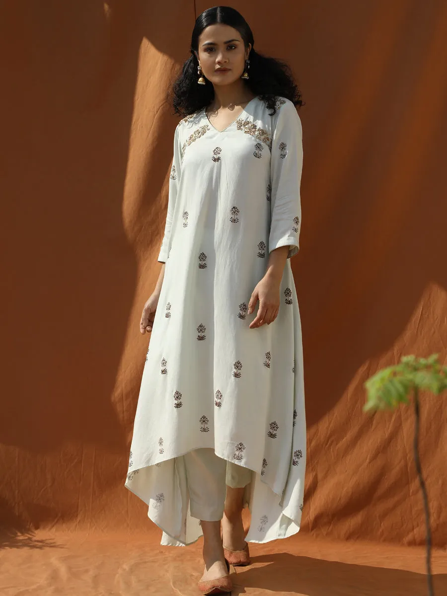 Mesme- Light Mint Green Block Printed Tunic Dress Set