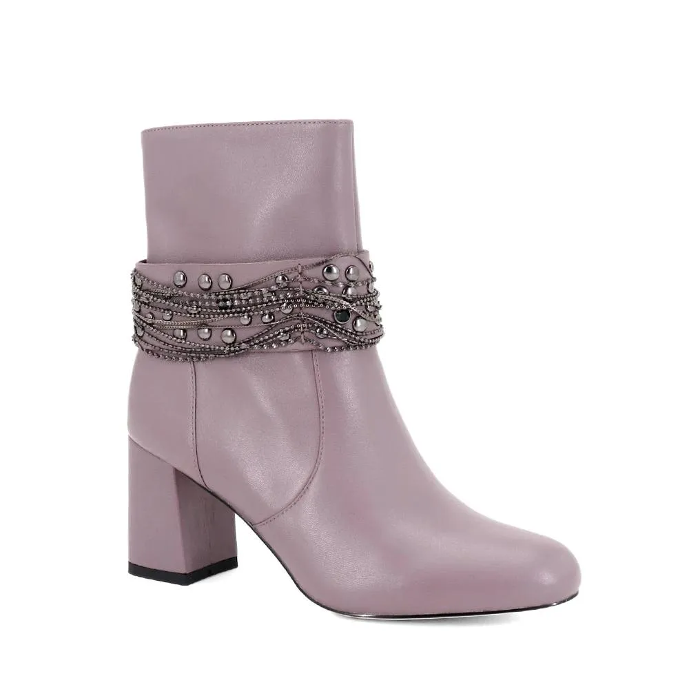 Metal Chain Square Heels Handmade Woman Boots