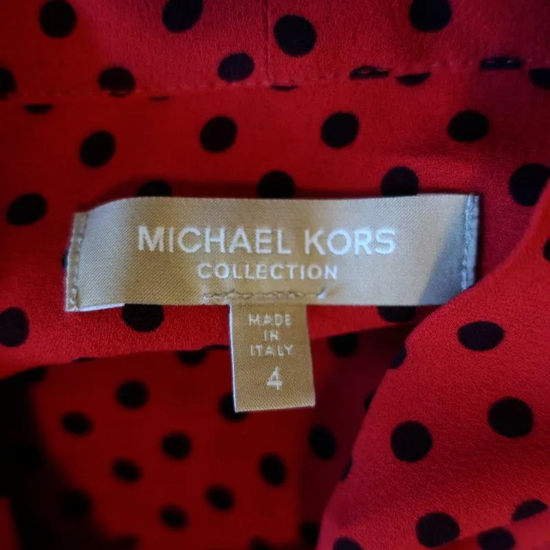 Michael Kors Collection Pussy Bow Blouse Red/Black Polka Dot Silk Size 4