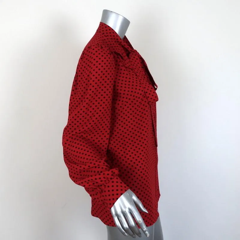 Michael Kors Collection Pussy Bow Blouse Red/Black Polka Dot Silk Size 4